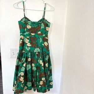 Anthropologie Moulinette Soeurs Foothills Dress Green Sateen Boning Size 2